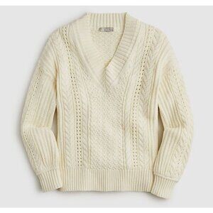 J. Crew Ivory Cable Knit V-Neck Pullover Sweater M